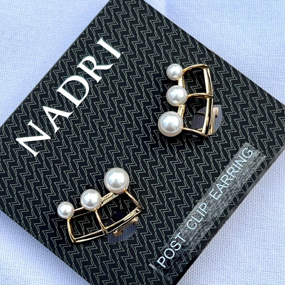 NWT! Nadri Pearl Post Clip Earrings